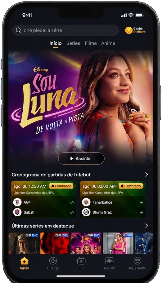 Interface do aplicativo Cinegato mostrando filmes e séries em português